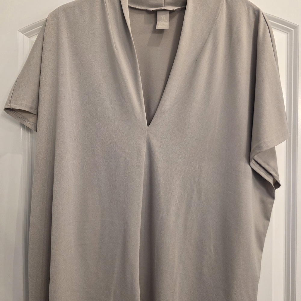 H&M Light Taupe V-Neck Short Sleeve Blouse